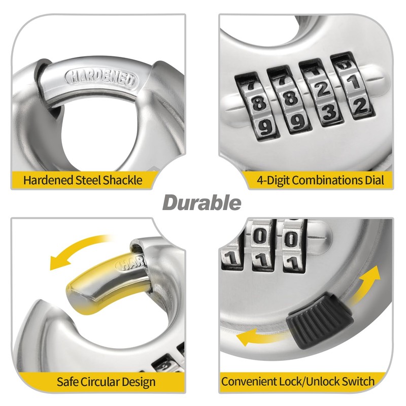 HOX Combination Lock, 4 Digit Disc Padlock with 3/8 Inch