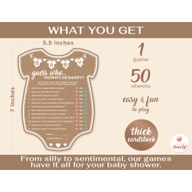 Party Hearty Baby Shower Games for Girl or Boy, 50 pcs Mommy or Daddy Guess Who Game, Fun Activity Cards, Gender Neutral, Baby Shower Ideas