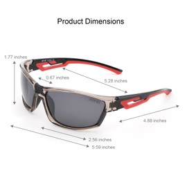 JUST GO Polarized Sports Sunglasses for Baseball Running Cycling Fishing Golf Trasparent Grey, Grey Lens