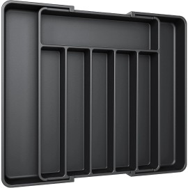 Aujen Expandable Kitchen Drawer Organizer - Multipurpose Black Cutlery and Utensil