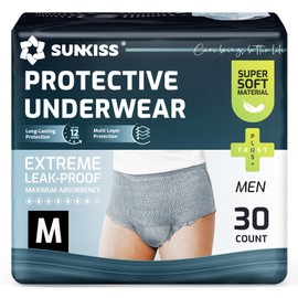 SUNKISS Incontinence Underwear for Men, Daytime Disposable Adult Pull Ups, Mens Protective Diapers with Maximum Absorbency, Medium, Grey, 30 Count