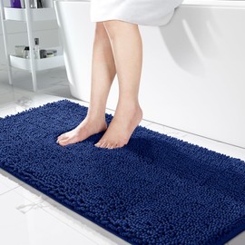 Yimobra Bathroom Rugs, 44'' x 24'', Extra Soft Chenille Bath Rugs, Non-Slip, Water Absorbent, Thick Floor Mat with Machine Washable, Plush Microfiber Shaggy Rugs for Shower Bathtubs, Navy Blue