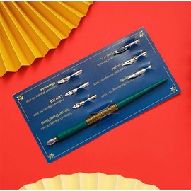 Hillento Marble Wood Manga Calligraphy Drawing Pen Kit, Professional Comic Dip Pen, Includes 2 Comic Pen Holders Handles, 12 Nibs for Lettering Sketching, Art, Calligraphy, Bronze and Silver