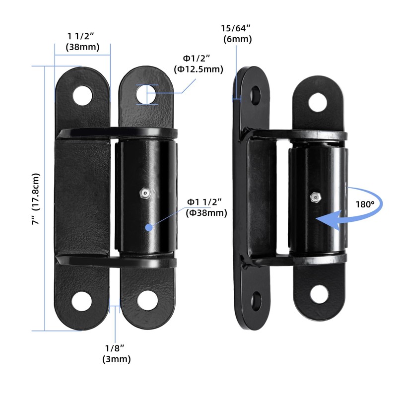 2 Pack Heavy Duty Gate Hinges 7" Sealed Bearings Adjustable