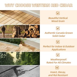 bingaai 10 Pcs Cedar Wood Interlocking Deck Tiles 12" x 12", Cedar Sauna Floor Mat Natural Finish, Wooden Floor Tiles for Balcony, Backyard, Sauna, Patio, Spa Floors, Indoor and Outdoor Use
