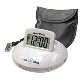 Sonic Bomb Digital Travel Alarm Clock with Sonic Shaker Bed Vibrating Feature, 90 DB Extra-Loud Alarm, Bonus FREE Travel Case with Pillow Strap & Batteries Included