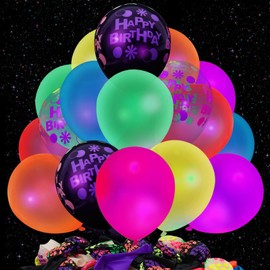 LovesTown 66PCS Glow Balloons Assorted, 12" UV Neon Party Latex Balloons Happy Birthday Fluorescent Balloons for Birthday Wedding Glow Party Supplies