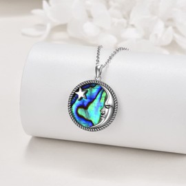 VENACOLY Moon Star Necklace 925 Sterling Silver Crescent Star Pendant Crescent Abalone Shell Jewelry Gift for Women girls