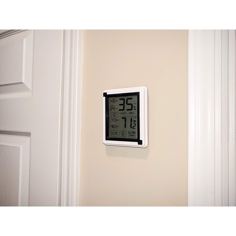 Digital Indoor Thermometer and Humidity Meter - Battery Operated, Tabletop/Magnet-Mountable
