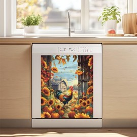 Yatixapu Magnetic Dishwasher Cover, Rooster Sunflower Fridge Door Cover Magnetic, Dishwasher Magnets Art Skin Panel Decal, Home Appliance Decor Sticker, 21Wx25H Inches