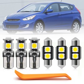 Juego de 7 bombillas LED interiores para Hyundai Accent 2012, 2013, 2014, 2015, 2016, 2017, luces de matrícula de cajuela superbrillantes de 6000 K, luces LED blancas para interiores + herramienta de instalación