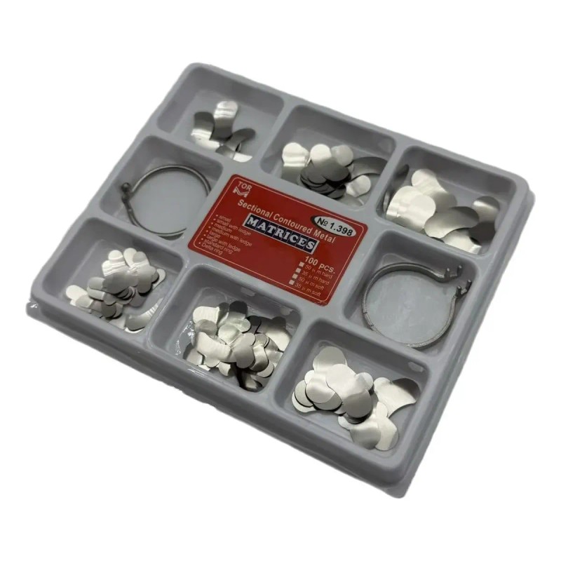 100 Piezas Banda Matriz Dental Contorneadas 2 Anillos Kit