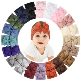 Jollybows 20pcs Baby Girls Bows Headbands, 4.5" Nylon Hairbands Ribbon Hair Bow Elastic Hair Accessories for Newborns Infants Toddlers and Kids (Dark Color)