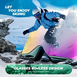Qunature Ski Goggles Snow Goggles UV Protection Women / Men Goggles Anti-fog Breathable Helmet Compatible Snowboard Goggles for Glasses Wearers Skiing Snowboarding Pink Green