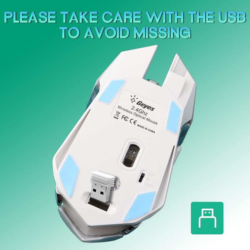 VEGCOO White Wireless Gaming Mouse, Silent Click Wireless Mouse with