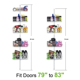 AllSpace Carbon Steel Pantry Organizer Heavy Duty Hanging Over the Door Storage Rack, 5 Wire Baskets, Kitchen Closet Organization - White 240077E