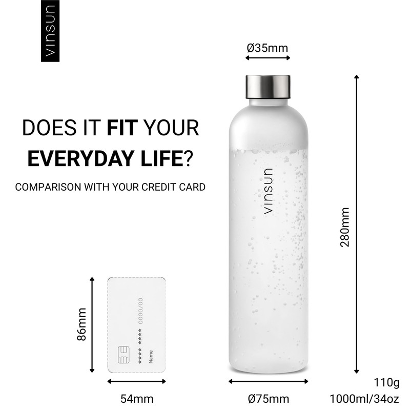 VINSUN Water Bottle 1L, Leak-proof Water Flask, BPA free, Reusable,
