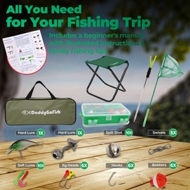DaddyGoFish Kids Fishing Pole - Rod Reel Combo Tackle Box Starter Set - First Year Small Dock Gear Kit for Boys Girls Toddler Youth Age Beginner Little Children Junior Anglers (Green, 5ft)