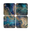 4 x Square Marble Effect Coasters - Blue Gold Agate