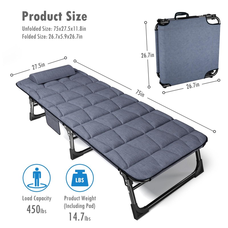 ATORPOK Folding Camping Cot for Adults with Padded Mattress and