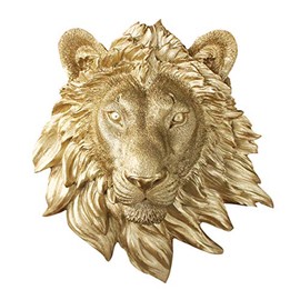 WALL CHARMERS Mini Gold Faux Lion Head Wall Hanging - 9" Faux Taxidermy Animal Head Wall Decor - Handmade Farmhouse Decor