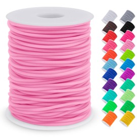 LEREATI 27.34 Yards x 3mm Hollow Pipe Tubing Rubber Cord Plastic Lanyard String with 1.5mm Hole for Knitting, Beading, Bracelet, Keychain, Stitch Savers (Pink)