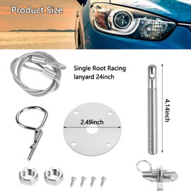 BEANPRECOY Car Hood Pins Kit, Hood Pins, Car Accessories Stainless Steel Engine Hood Pin Plate Bonnet Lock Clip Kit,Car Modified Accessory Hood Lock, Fits Most Car Truck SUV (Silver)