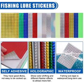 Fishing Lure Tape Stickers,15pcs Reflective Fish Scales Lures Bait Sticker Holographic Adhesive Film Flash Lure Tape for DIY Fishing Lures Making Accessories Crafts Tool (15PCS Mixed)