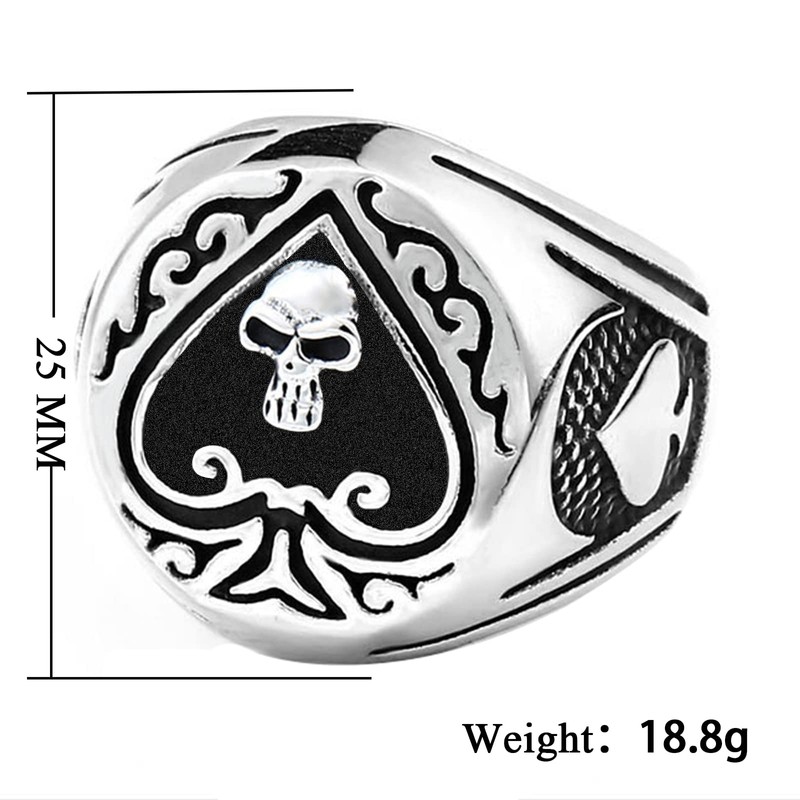 JAJAFOOK Men Titanium Steel Ace of Spades High Polished Gothic
