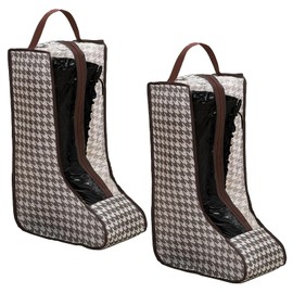Pack of 2 Boot Bag Riding Boots, Portable Boot Bag with Handle, Shoe Bag for Home and Travel, Shoe Bag for Boots Storage, Shoe Bag for Waterproof and Dustproof with Zip, brown, Pattern of squares