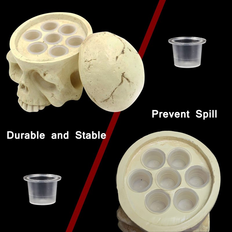 Rayyl Tattoo Ink Cup Holder with 100 Ink Caps, Skull