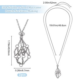 Beebeecraft 1 Box 2Pcs Crystal Necklace Holder 304 Stainless Steel Macrame Pouch Necklace Adjustable Crystal Holder Stone Pouch for jewelry making (50cm/19.61in)