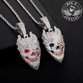 Flame hell death ghost skull full of zircon oil dripping European and American hip-hop pendant men's trendy fashion accessories, dark punk style personality birthday New Year gift jewelry men necklace - Color: Black