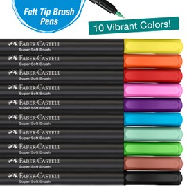 Faber-Castell Black Edition Felt Tip Pen with Soft Brush Nib: 10 Colors - Brush Tip Markers for Adult Coloring, Lettering, and Drawing, Easter Basket Stuffer Supplies