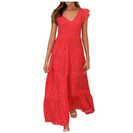 Boho Dress Women's Summer Women's Two Piece Summer Dress Festive Large Size Strap Dress Women's Summer Knee-Length Cave The Lion Products Dresses Summer Sexy Summer Dress Women's One Shoulder, red