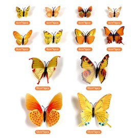 HDKAJL 72 Pieces Yellow 3D Butterfly Wall Stickers, Durable Butterfly Wall Stickers, Removable Stickers for DIY Decor/Bedroom/Home Decoration or Festive/Party Decoration