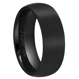 CROWNAL 4mm 6mm 8mm Black Ceramic Wedding Band Ring Men Women Couple Dome Brushed Finish Engraved I Love You Comfort Fit Size 4 To 16(8mm,7)