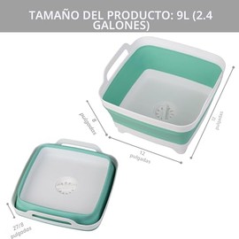 Barreño para lavar platos, lavabo de 2.4 galones/9L con tapón de drenaje y asas de transporte, cubo plegable para limpieza, fregadero portátil, tina d