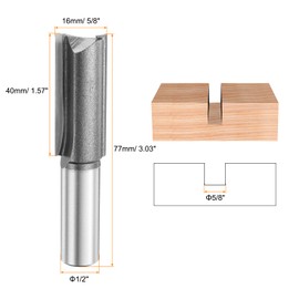 QUARKZMAN 2 Stück Gerade Fräser Bit 1/2" Schaft 5/8" Schneiddurchmesser, 2 Schneiden 1,57" Schneidlänge YG6 Karbidfräser mit PTFE Hitzebeständige Beschichtung, Holzbearbeitung Nutfräser Bit