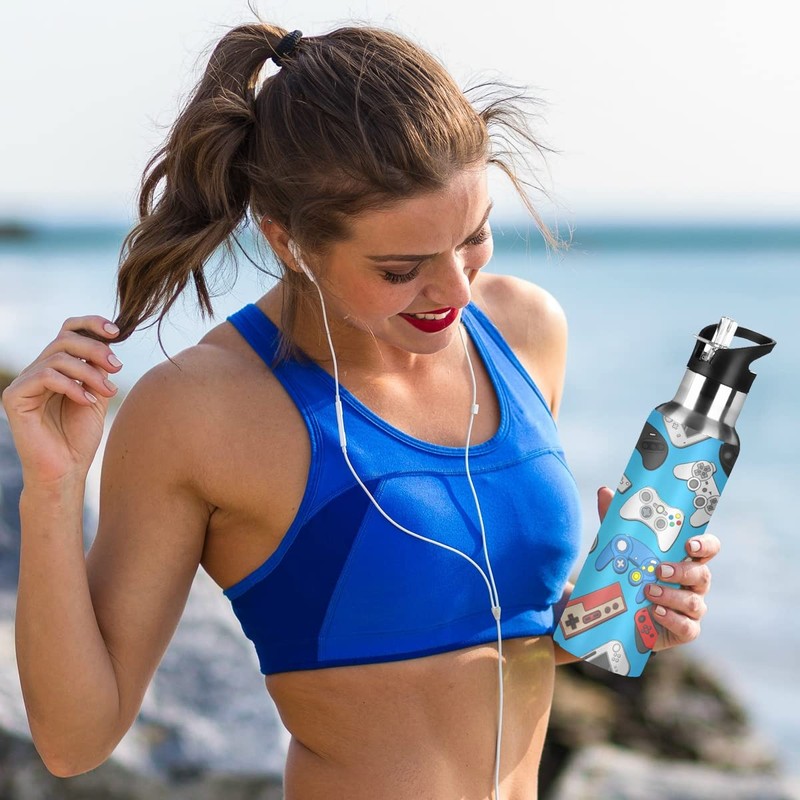 Yasala Joystick Video Game Controller Oldschool Blue Gamer Coffee Thermos