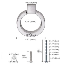 WEAVERBIRD Brushed Nickel Cabinet Handles Round Ring Drawer Pulls, Single Hole Zinc Alloy Handle Ring for Dresser Drawer Cupboard Cabinet, Pack of 4