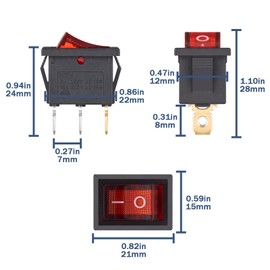 VEXUNGA Rocker Switch Illuminated Red Rocker Switch 3-Pin On/Off Boat Rocker Switch 6A 250VAC 10A 125VAC Built-in Switch 2 Position SPST (10 Pieces)