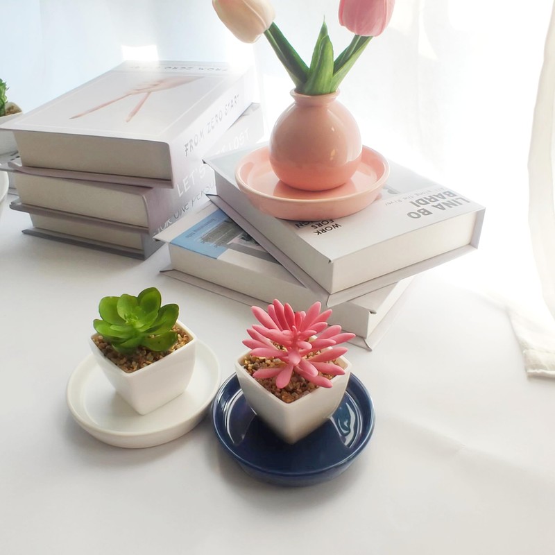 Plant Saucer Blue Ceramic Deep Pot Tray 2 Pack 3.5-4
