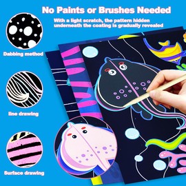 BAOXUE Scratch Art for Kids, Sea Black Rainbow Scratch Paper Set-Arts and Crafts & Supplies, DIY Activity & Party Games, Magic Paper Gifts for Toddlers, Girls, Boys