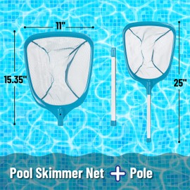 UNCO- Pool Skimmer Net with Pole, 25", Hot Tub Skimmer Net, Leaf Skimmer with Pole, Pond Skimmer Net, Pool Net with Pole, Pool Skimmer Net with Pole, Pool Nets for Cleaning with Pole