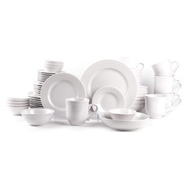 HomeVss, Pearl Dots Stoneware Dinnerware Set (56pc Set, White)