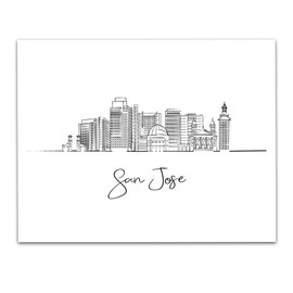 TJ Originals San Jose Skyline Living Room Wall Decor, Black & White Wall Art, US Line Art Pictures for Living Room, Bedroom Wall Decor Above Bed, Dining Room Wall Art, Pictures Wall Print (11x14 in)