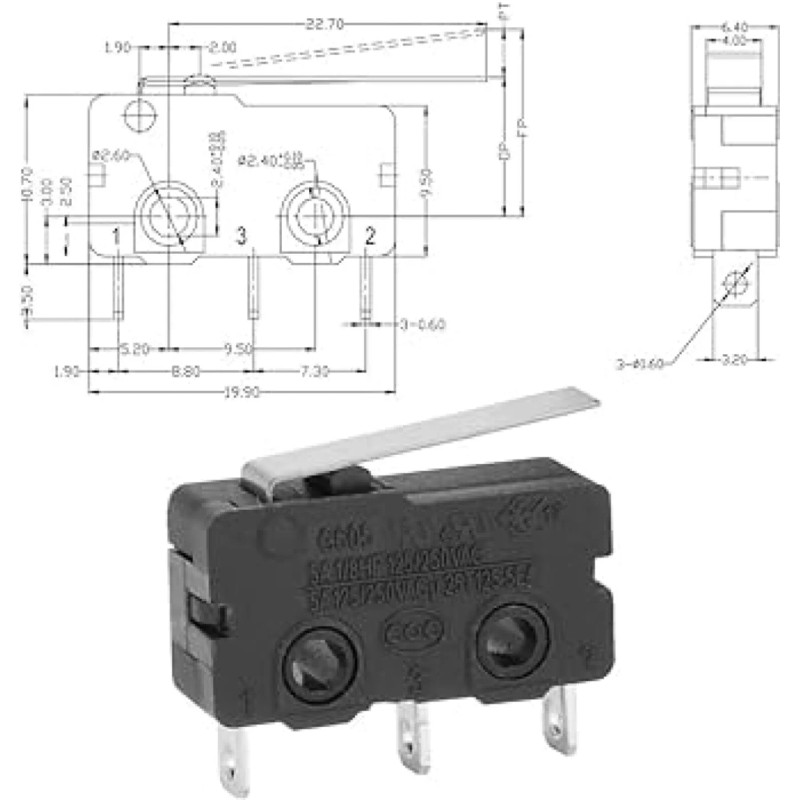 Unbranded AC 250V 5A SPDT 1NO 1NC Short Straight Hinge
