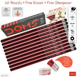 Doms A1 Traditional Hexagonal Easy Grip Pencils Eraser Sharpener Smooth Writing