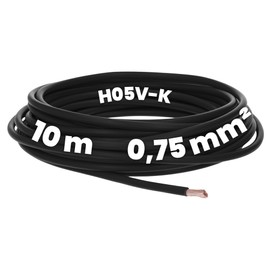 Kalitec 10 Metres H05V-K 0.75 mm² Black Wiring Cable I Core Cable I PVC Single Core I Stranded 0.75 mm² I Fine-Strand Wiring I Single Cable I Switch Wire Flame Retardant